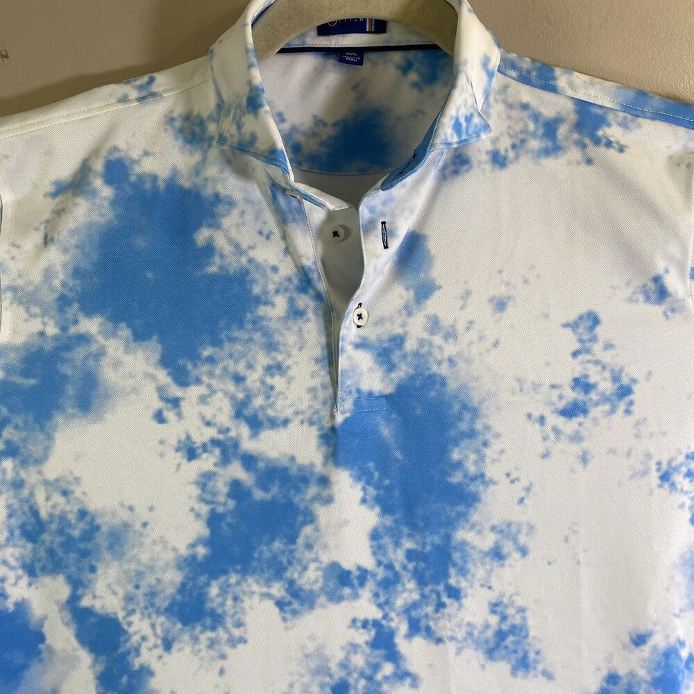 STITCH Golf Polo Shirt M/L Hampton Skies Blue White Cloud Print Menswear